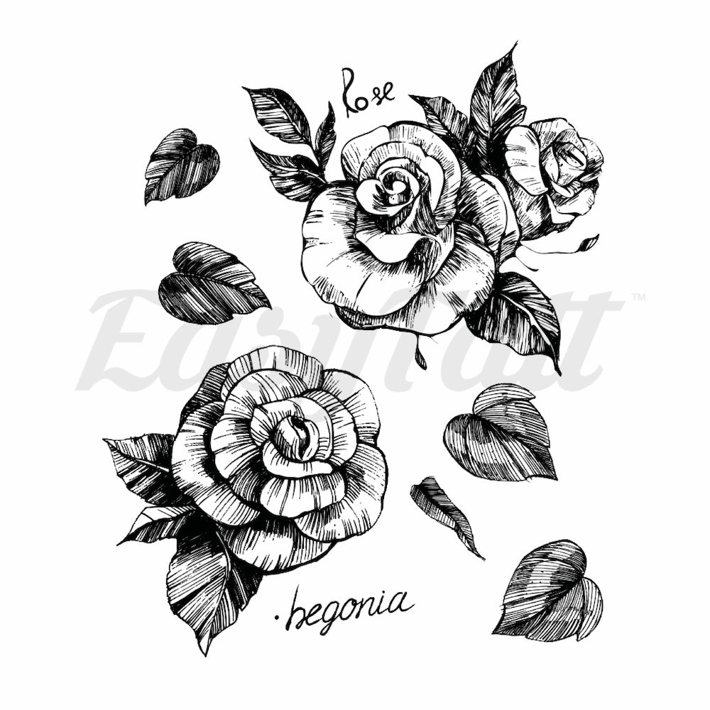 Blackwork Roses Temporary Tattoo